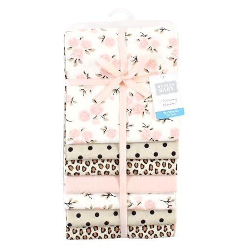 Image of Little Treasure Hudson Baby Cotton Poly Flannel Receiving Blankets Multipack, Pink Neutral Floral, 30x30 inches