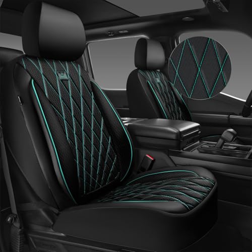 CAR PASS Thick Foam 3D Air Mesh Leather Car Seat Covers Front Seats Only, Breathable Premuim Leather Two Front Seat Cover, Airbag Compatible Universal Fit for 95% Sedan Van Truck SUV,Black and Mint