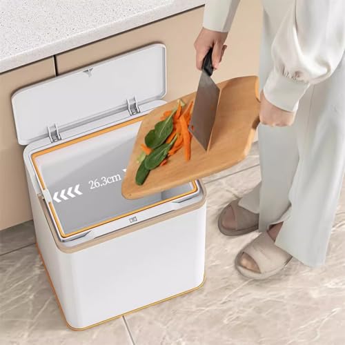 Papelera rectangular de plástico con tapa y ruedas 13L miniatura 3