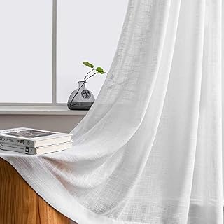 Carvapet White Voile Curtains Transparent Net Curtains Sheer Drapes 90 drop, Rod Pocket, 2 Panel