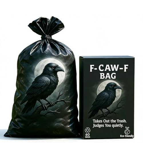 F-CAW-F Bolsas de basura, 60 unidades, diseño de cuervo, resistentes a desgarros y fugas, para cocina, hogar y oficina, regalos sarcásticos divertidos