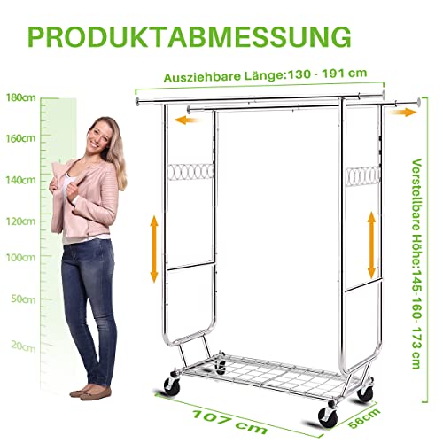 HOKEEPER Profi Doppelter Kleiderständer, bis 272 kg belastbar, Schwerlast Kleiderstange auf rollen, Industrie-Design… – Ansicht 3