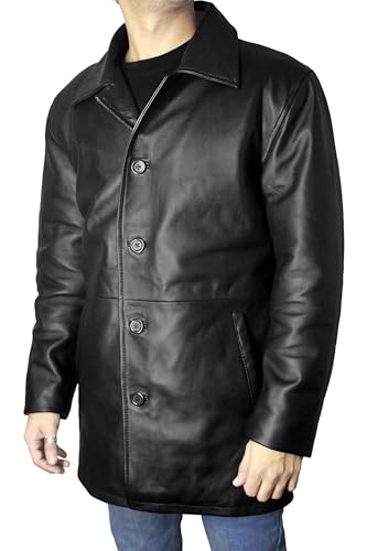 Leather Car Coat For Men Genuine Lambskin Mens Trench Coat - Classic Long Coat For Men4