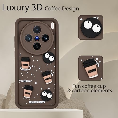 Image of DARKFIT Back Case Cover Compatible for Vivo X200 5G | Cute Fun Cartoon 3D Ball | Coffee Silicone Case | Case Cover with Camera & Body Protection | Shock Proof | for Vivo X200 5G | Color Brown