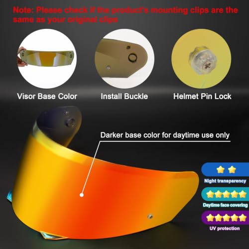 Image of PSLER Shatterproof Motorcycle Helmet Visor for i90 HJ-33,Deep Gold Red | Impact-Resistant ,UV400 Protection, Motorcycle Tinted Face Shield for i90 HJ-33,Visor Replacement