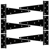 HILLMASTER 10 Inch T-Strap Heavy Duty Shed Door Hinges Gate Strap Hinges Black Tee Hinge Wrought Hardware for Wooden Fences,Yard,Barn Door,Rustproof (6 Pack)