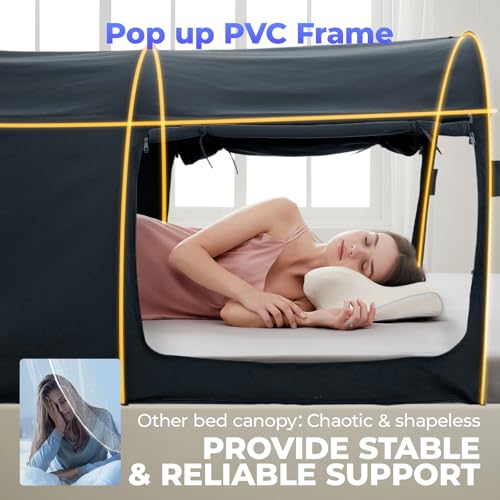 Alvantor Bed Canopy Tents Dream Privacy Space Queen Size Sleeping Tents Indoor Pop Up Portable Frame Curtains Breathable Grey Cottage (Mattress Not Included) Reducing Light