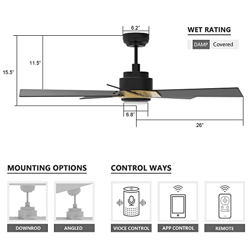 Smaair Smart Wifi Led Ceiling Fan, 52Inch Plywood Outdoor Smart Ceiling Fan With Remote, Compatible With Alexa/Google Assistant/Siri Shortcut, App Control With Timer And Schedule (Black/Gold) #TOP6