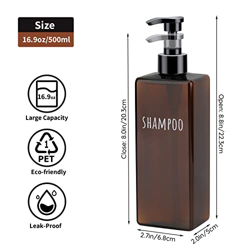 Image of Segbeauty 16.9oz Lotion Dispenser, 3pcs Refillable Square Shampoo Bottles with Pump, 500ml Empty Plastic Bathroom Shower Bottles Liquid Soap Container Body Wash Dispenser for Home Hotel Travel Amber