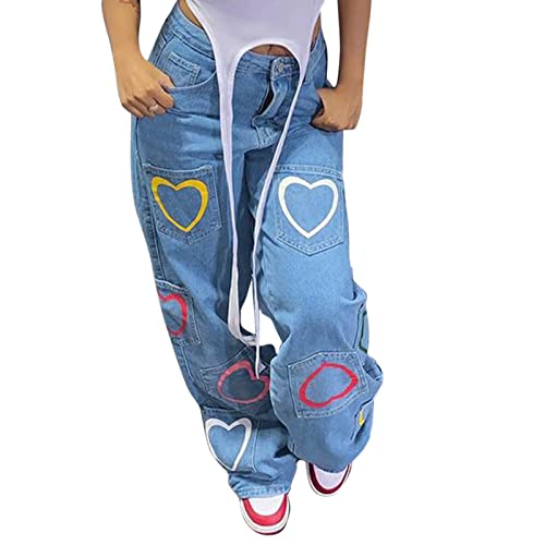 Ghemdilmn Pantalones Vaqueros para Mujer con Estampado de Corazón...