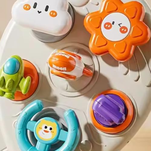 Image of 6-in-1 Space Rocket Baby Sensory Busy Cube for Toddlers - Montessori Educational Activity Center with Pull Strings, Gears & Clicker - Fine Motor Skills Travel Learning Toy for Infants