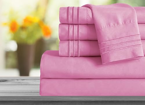 Image of Mocassi Twin Sheet Set - Luxury Hotel 1800 Premier Bedding Sheets & Pillowcases - Ultra Soft Breathable & Cooling Bed Sheets - Deep Pocket - Wrinkle Resistant - 4 Piece Set - Twin, Light Pink