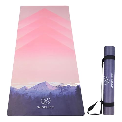 Image of Wiselife PU Natural Rubber Yoga Mat + Carry Strap | Extra Large Extra Wide | Anti skid Anti slip) for Yoga & Workout (Mountain Peace - 6 MM)