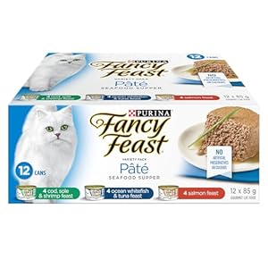 Fancy Feast Seafood Supper Wet Cat Food, Pate Variety Pack 3 Flavours – 85 g Can (12 Pack)