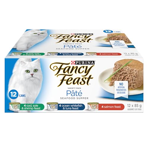 Fancy Feast Seafood Supper Wet Cat Food, Pate Variety Pack 3 Flavours – 85 g Can (12 Pack)
