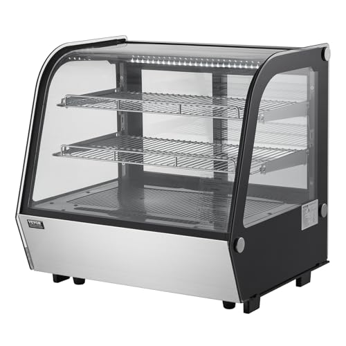 VEVOR Kühlvitrine Kühlschrankvitrine Gebäckvitrine Bäckereivitrine 115 L, 2-stufiger kommerzieller Kühlvitrinenschrank mit LED-Beleuchtung & TURBO-Kühlung & frostfreie Luftkühlung für Café