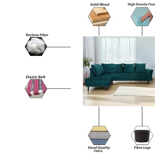 Image of Gratly LHS 4 Seater L Shape Sofa Set for Living Room (Pine Colour) Premium Fabric Sofa