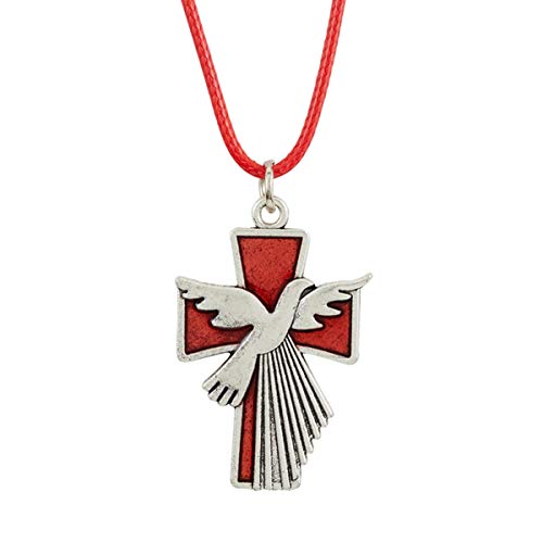 Holy Spirit Dove and Cross Pendant Necklace, 24 Inch