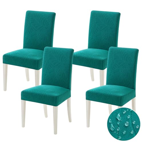 MIULEE Fundas Sillas de Comedor Ajustables Tipo de Flor Estire Funda para Decoración Moderna Asiento Silla Pack 4 Fundas para Cubrir Sillas Azul-Verde Adecuado para Comedor, Sala de Estar, Oficina