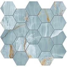 Tenedos HTC168 Azurite 3" Turquoise Blue Mixed Hexagon Matte Porcelain Mosaic Tile Marble Look, Ideal for Backsplash, Shower, Wall & Floor Use 1 Sheet