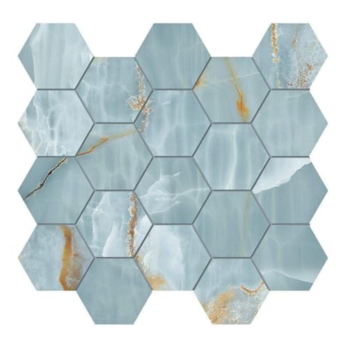 Tenedos HTC168 Azurite 3" Turquoise Blue Mixed Hexagon Matte Porcelain