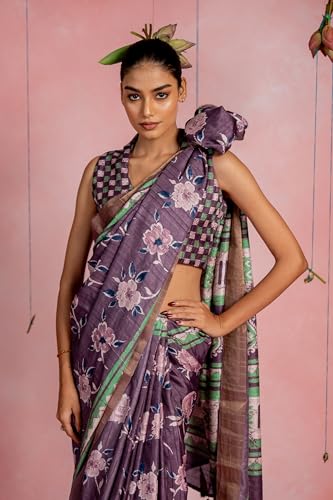 Image of MIRCHI FASHION Saree for Woman | Art Silk Floral Printed Ethnic Occasional Sari with Blouse