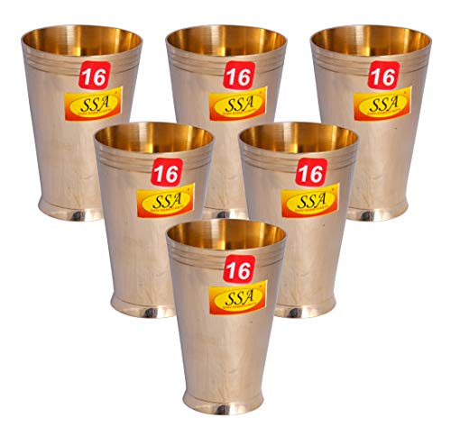 Shiv Shakti Arts Pure Brass Glass Tumbler Cup for Drinking Serving Water, (Designer-Apple Design, Big - 350 ML)-{Set of 6}