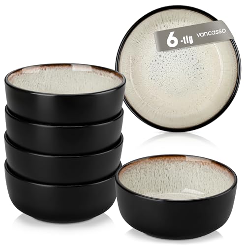 Bowl Schüssel Set 6 Personen, vancasso AMBER Müslischalen aus Steingut, Schalen Set 840ml, Dessertschale für Salat Suppen, Kleine Schüssel Ø 16 cm, Mikrowellenfest und Spülmaschinenfest, Hellgelb