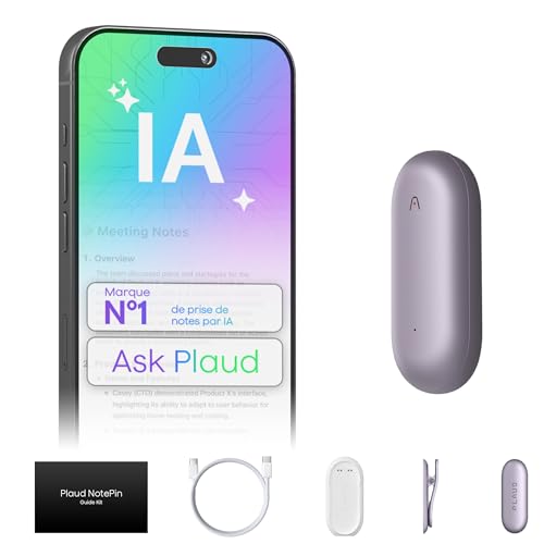 Plaud NotePin Enregistreur Vocal IA, Contrôle par Application, Prise de Notes IA, Transcription &...