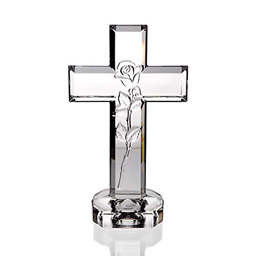 Glaskreuz mit Rose Kruzifix Statur Religious 21cm Bleikristall Cover