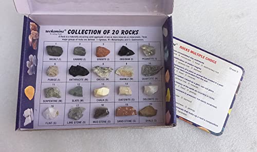 ROCKSMINS-RO20WM-Rocks-Collection-Set-of-20-School-Education-Igneous-Sedimentary-Metamorphic-Samples-activity-geology-earth-science-volcanic-stones-Rock-Memory-Great-Educational-STEM-Toys-Kids-with-QA