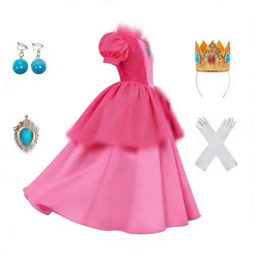 Ruichangxin Princess Peach Cosplay Costume Dress Girls Princess Peach Dress With Crown Gloves and Earrings Party Dress Up