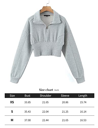 Arssm Women's Half Zip Pullover Long Sleeve Cropped Sweatshirt Ribbed Corset Hems High Neck Sweater Tops(Grey-M) #TOP6