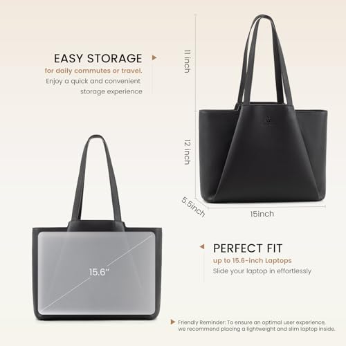 LOVEVOOK Laptop Tote for Women - 15.6 Inch Faux Leather Laptop Bag with Clutch, Large Capacity Office Purse Computer Briefcase for Casual Business Travel, Black4