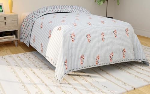 Image of Akshya Reversible AC Comforter Single Bed Lightweight Quilted Blanket Soft Breathable Microfiber for Summer and Mild Winter Dual Pattern Design Easy Care Machine Washable