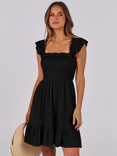 Prinbara Womens Summer Casual Square Neck Smocked Short Sundress 2025 Spring Beach Vacation Flowy Cute Teen Boho Dresses2