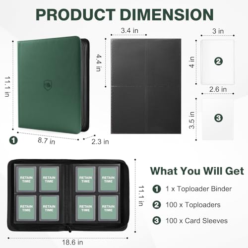 Image of Top Loader Binder 4 Pocket, Holds 160 Toploaders, 100 Toploaders INCLUDED | Toploader Binder for 3 inch x 4 inch Rigid Toploaders, Trading Card Binder for TCG, MTG, Sport Cards, PU Leather Cover, Side Loading