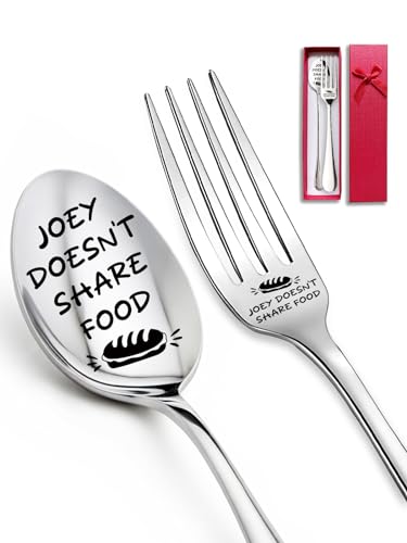 Advivio 2PCS Joey Doesn't Share Food Fork Funny Engraved Stainless Steel Spoon Fork Set, Kitchen Dinner Fork Tv Show Merchandise, for Friends Brother Sister Christmas Birthday Graduation Gifts