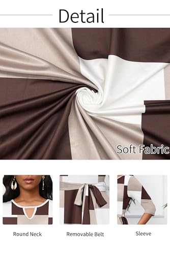 Image of CLOCOR Midi Dresses for Women Casual A-Line Fit and Flare Dress Crewneck 3 /4 Sleeve Keyhole Cocktail Party Church Dress
