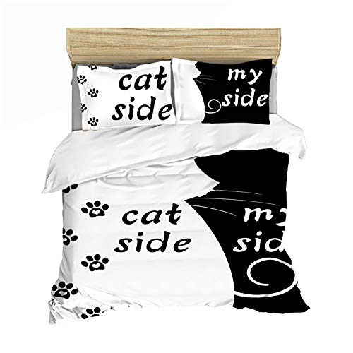 Black White Printed Duvet Cover Set King Size Cat Side My Side Bedding Set 3D Print Comforter Cover with 2 Pillow Shams Soft Microfiber Modern Style Quilt Cover Zipper 3 Pcs Personalized Boys - Image 3