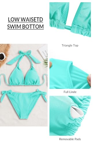 Image of Women Halter Bikini Set - Two Piece Triangle Swimsuit Tie Bathing Suit 2025 Cute Swimwear