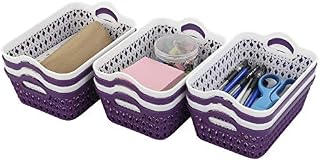 Joyeen 12 Pack Small Baskets Set, Rectangular Small Basket, Storage Trays Baskets (White and purple)