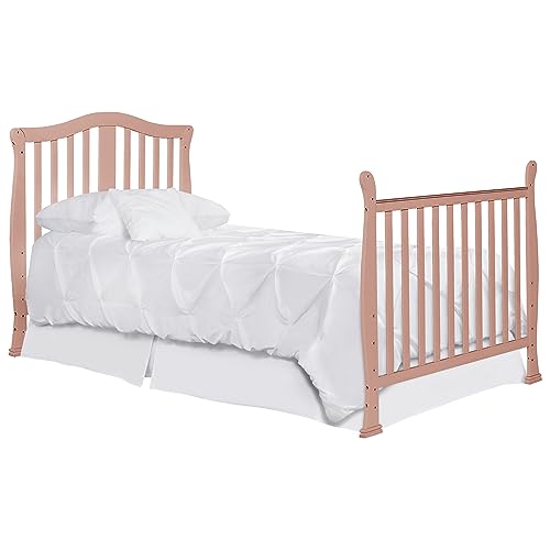 Image of Dream On Me Mini Crib Bed Rail in Dusty Pink, Converts Mini Cribs to Twin Size Beds, Solid Wood Construction