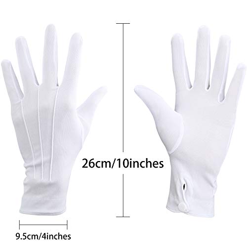 Shappy 2 Pairs White Cotton Gloves Men Costume Stitched Uniform Gloves For Formal Tuxedo Halloween Christmas Party Jewelry Inspection (Nylon 10 Inch) #TOP1