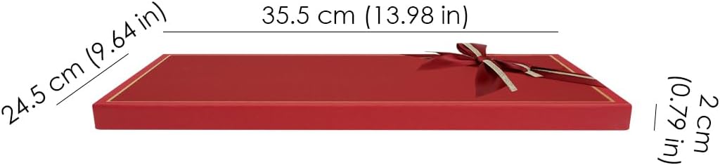 Emartbuy Set of 5 Luxury Red Slim Gift Box with Gold Border & Satin Ribbon – Elegant Rigid Cardboard Packaging for Hampers, Chocolates & Jewellery – 35.5 x 24.5 x 2 cm image 2