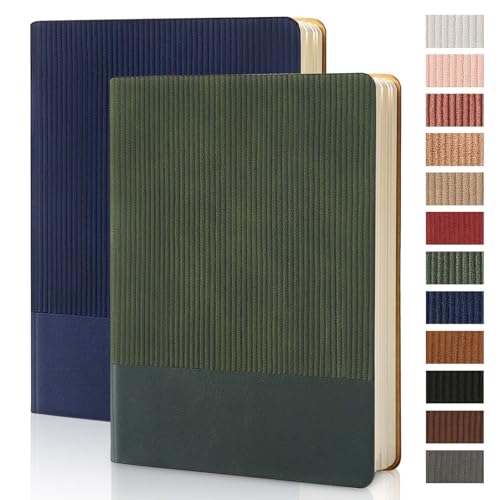 TSFPapier Lined Journal Notebook for Work College Ruled Note Book 5.79"x8.27" A5 PU Leather Daily Journaling 216 Pages for Women Men Writing Home School Supplies Business (A5 Lined 216pages, 2 Pack-Darkblue/Darkgreen)