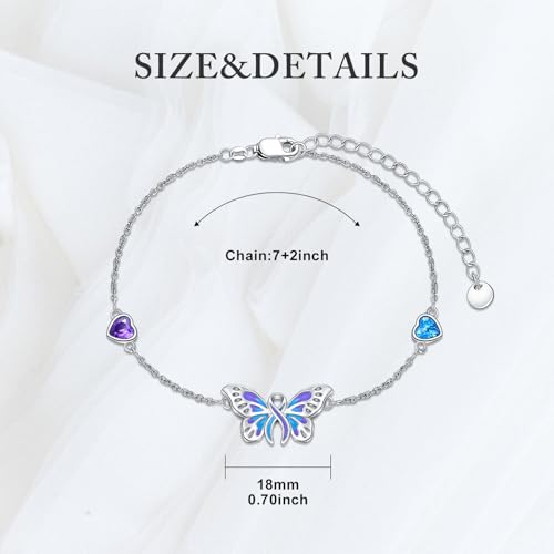 YAFEINI Suicide Awareness Bracelets Sterling Silver Suicide Prevention Awareness Ribbon Bracelet Butterfly Jewelry for Women3