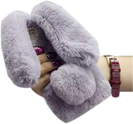 iPhone 8 Plus Case,Shinetop Bling Diamond Soft Warm Fluffy Rex Rabbit Fur Case Winter Handmade Bunny Hair Plush with Crystal Bowknot Protective Cover for iPhone 8 Plus/iPhone 7 Plus 5.5"-Light Grey