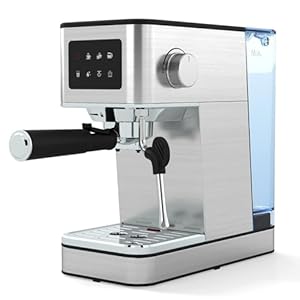 COSTWAY 20Bar Espresso Coffee Machine, 1200W Compact Coffee Maker with Milk Frother, Touch Screen & 1.7 L Removable Water Tank, Stainless Steel Espresso Maker for Cappuccino, Latte, Ground Coffee
