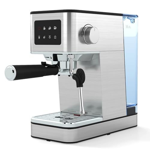 COSTWAY 20Bar Espresso Coffee Machine, 1200W Compact Coffee Maker with Milk Frother, Touch Screen & 1.7 L Removable Water Tank, Stainless Steel Espresso Maker for Cappuccino, Latte, Ground Coffee